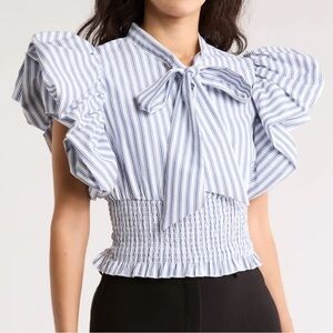 BY DESIGN Dorothy Tie Front Ruffle Sleeve top